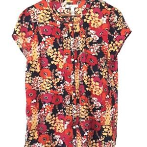 Women Sz L Fairy Whimsigoth Fairy Floral Lightweight Button Down Cap Sleeve Top